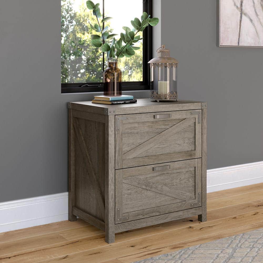 Restored Gray Modern Farmhouse 2-Drawer Lockable Lateral Filing Cabinet