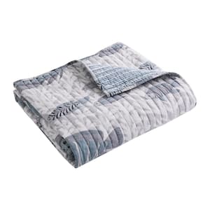 Cambria Grey, Blue Coastal Tropical Quilted Cotton Throw Blanket