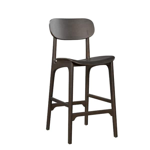 Benjara 39.49 in. Gray Low Back Wood Bar Stool with Wooden Seat