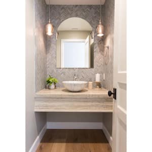 39.5 in. W x 31.5 in. H Wide Arched Frameless Beveled Edge Wall Mount Bathroom Vanity Mirror in Silver
