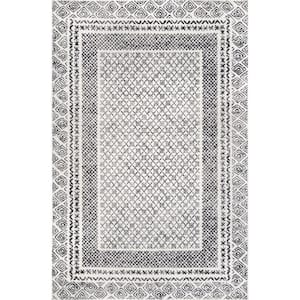 Arabella Contemporary Bordered Light Gray 10 ft. x 14 ft. Indoor Area Rug