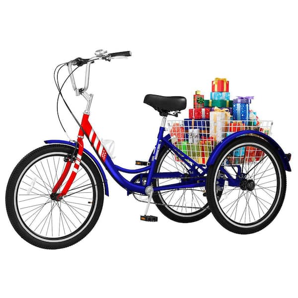 MOONCOOL Tricycle 24 in., 3 Wheel 7 Speed Bikes Cruise Trike with Shopping Basket for Adult Tricycle