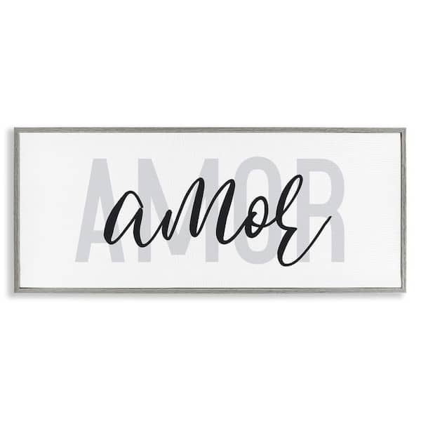 Stupell Industries Amore Simple Love Text by Wild Apple Portfolio Gray Framed Typography Giclee Art Print 10 in. x 24 in.
