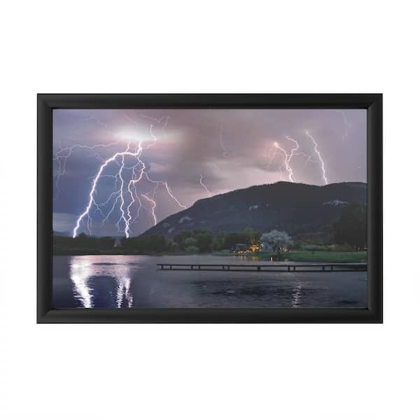 Trademark Fine Art "Lightning Campground" by Mike Jones Photo Framed with LED Light Landscape Wall Art 16 in. x 24 in.