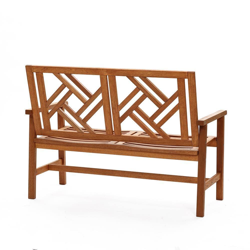 Natural Teak Finish Solid Wood Outdoor Loveseat Bench