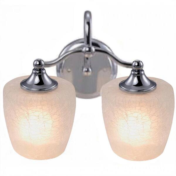 Unbranded 12.12 in. 2-Light Chrome Vanity Light with Crackle Frosted Glass Shades