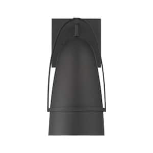 Rue 14 in. 1-Light Black Modern Dark Sky Outdoor Hardwired Wall Lantern with No Bulbs Included