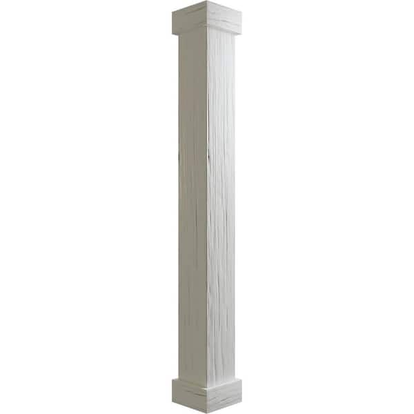 Ekena Millwork 6 in. x 8 ft. River Wood Endurathane Faux Wood Non-Tapered Square Column Wrap with Standard Capital and Base
