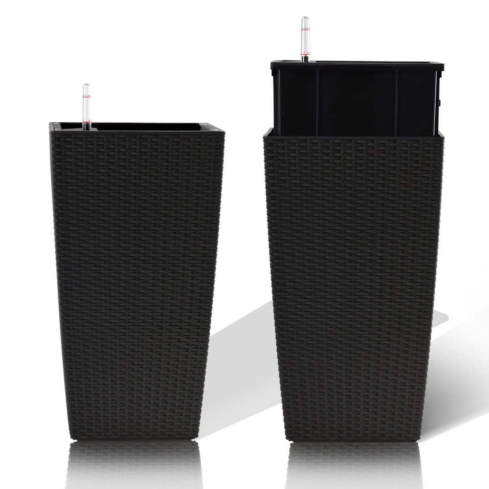 Polypropylene Plastic Square Planter Set with Automatic Watering System in Black for Patio (2-Pack) price history on PriceWatchPro