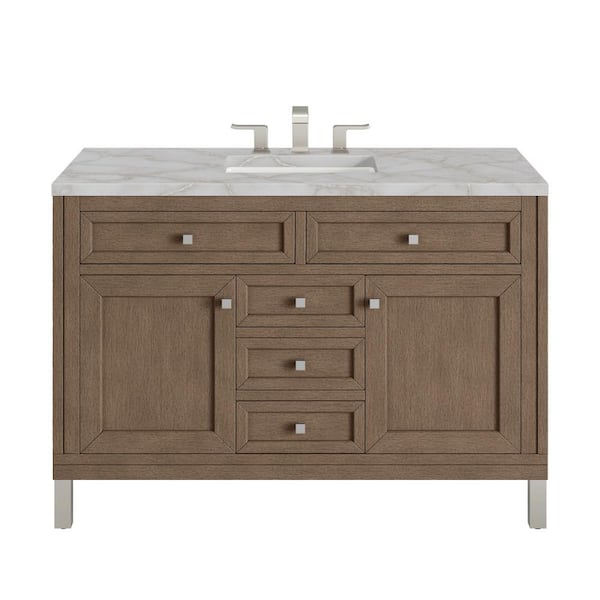 James Martin Vanities Chicago 48.0 in. W x 23.5 in. D x 33.8 in. H Single Bathroom Vanity Whitewashed Walnut and Victorian Silver Top