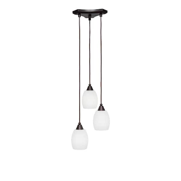 Unbranded Condor 3 Light Dark Granite, Cluster Pendant Light with 5 in. White Linen Glass Shades, No bulbs included
