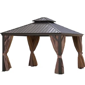 12 ft. x 12 ft. Patic Gazebo, Alu Gazebo with Steel Canopy, Outdoor Permanent Hardtop Gazebo Canopy for Patio in Bronze