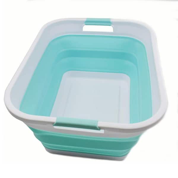Green Collapsible Plastic Laundry Basket with Cut-out Handles 41 Liter