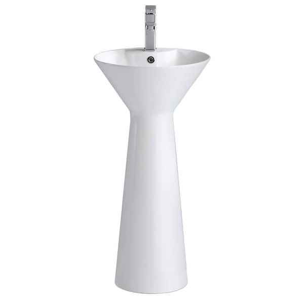 FINE FIXTURES Pyramid 17.37 in. W x 17.37 in. L Modern White Ceramic Round Pedestal Sink and Basin Combo