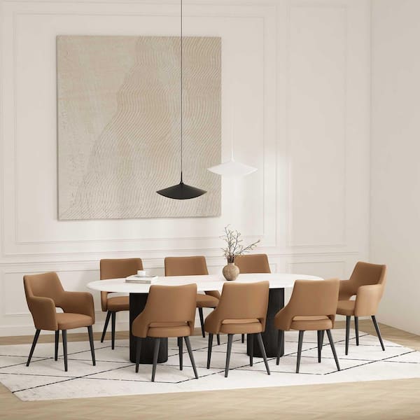 Manhattan Comfort Tremont Modern Saddle Faux Leather Upholstered Dining Arm and Side Chair Set with Metal Legs (Set of 8)