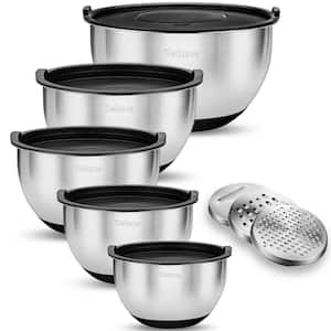 Non-Slip 5-Piece Stainless Steel Black Mixing Bowl Set with Airtight Lid