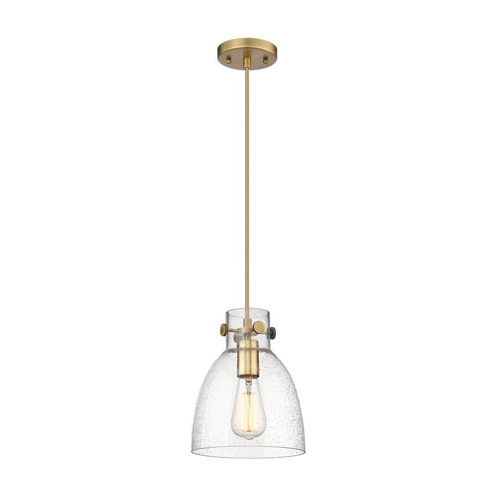 Newton Bell 100-Watt 1 Light Brushed Brass Shaded Pendant Light with Seeded glass Seeded Glass Shade price history on PriceWatchPro