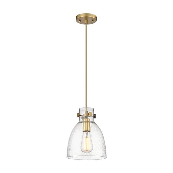 Innovations Newton Bell 100-Watt 1 Light Brushed Brass Shaded Pendant ...