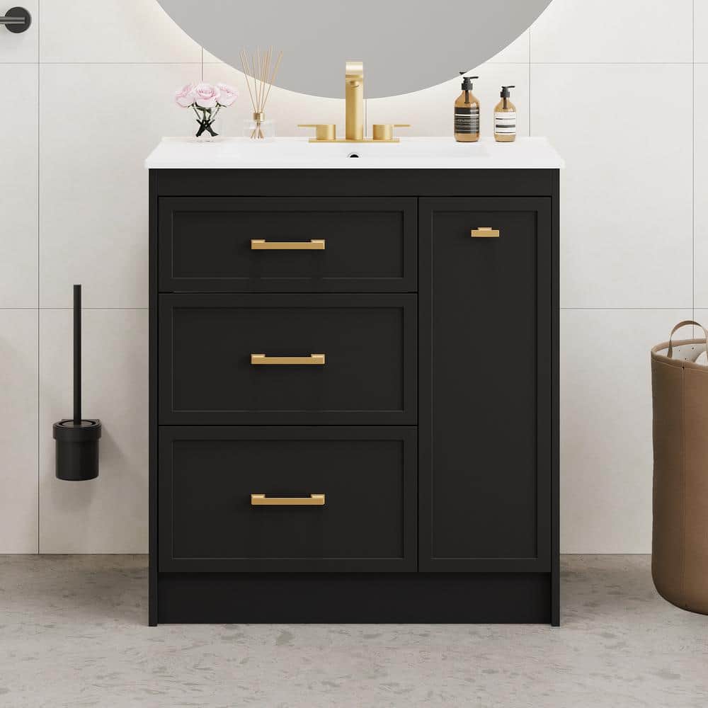 30 in. 1 Sink Bath Vanity Black Bath Vanity with White Ceramic Top Classic Long Gold Handles price history on PriceWatchPro