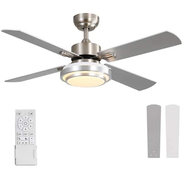 48 in. Indoor Integrated LED Ceiling Fan 4-Blades Brushed Nickel with Remote Control and DC Reversible Motor Included