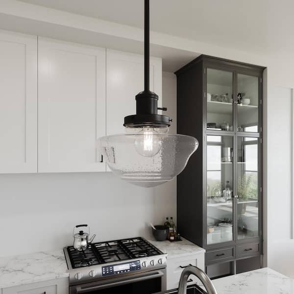 1-Light Matte Black Schoolhouse Pendant