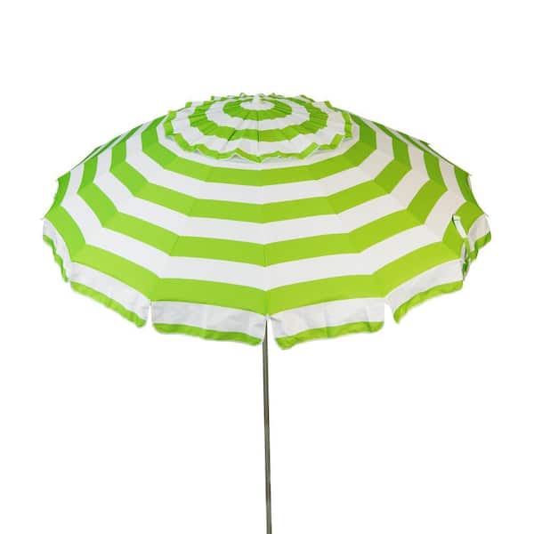 8 ft. Deluxe Aluminum Drape Patio and Beach Umbrella with Travel Bag in Lime and White Stripes