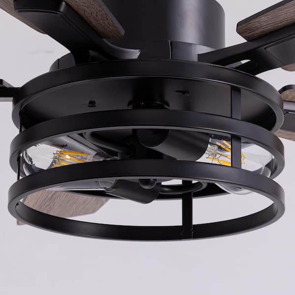 60 in. Indoor Farmhouse Matte Black Layered Caged Ceiling Fan with Light Kit, Reversible Blades and Remote Included