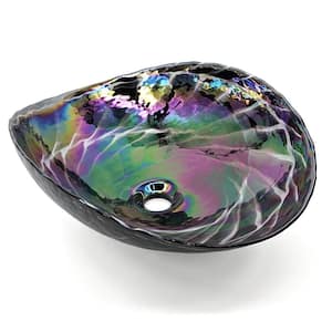Murano 19 in. Glass Art Vessel Seashell Decorative Pattern Bathroom Sink in Cosmic Black