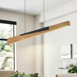 Angelo 49 in. 1-Light Dimmable Integrated LED Pendant Wood Linear Chandelier