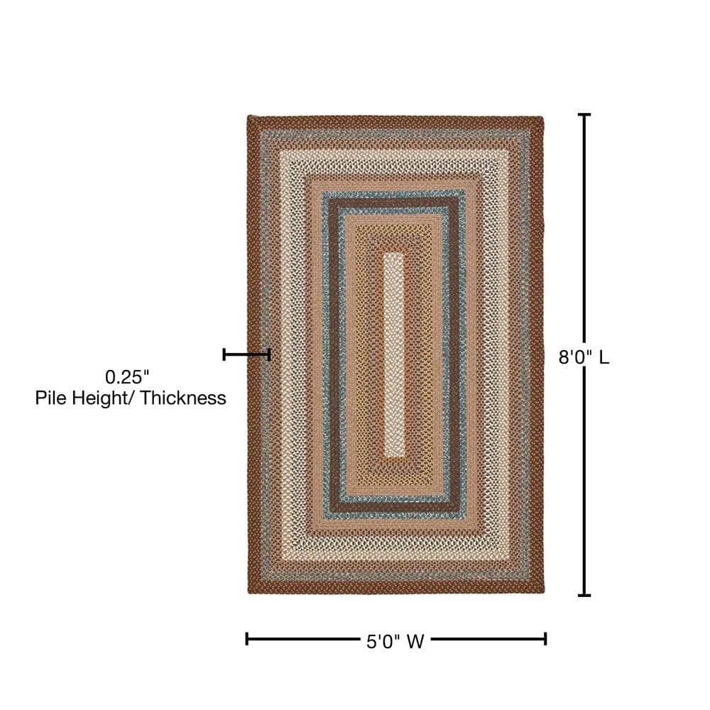 Handwoven Brown and Multicolor Reversible Synthetic Area Rug 5' x 8'