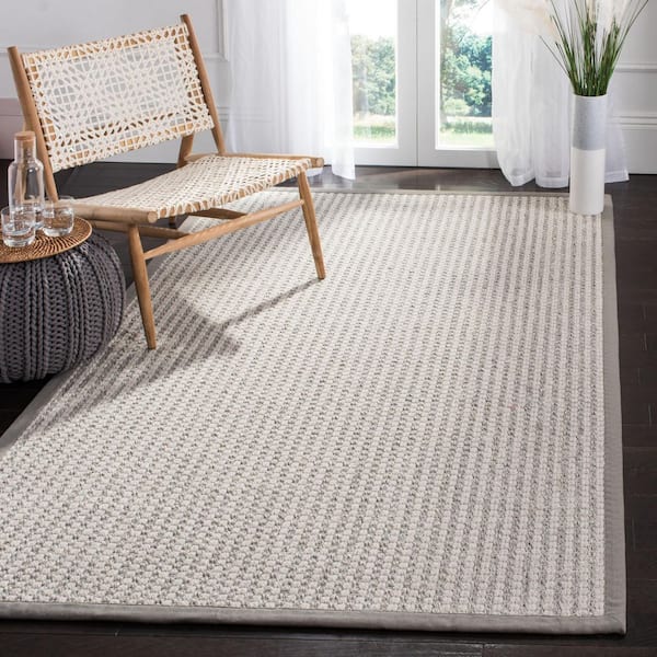 Palm Beach 8 ft. x 10 ft. Silver/Ivory Solid Color Striped Area Rug