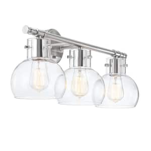 24.61 in. 3-Light Wall Mount Brushed Nickel Bathroom Vanity Light with Clear Glass