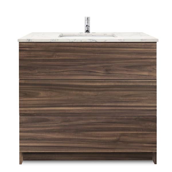 Ella Element 36 in x W x 22 in D x 35 in H Bath Vanity in Dark Walnut with Lyra White Quartz Top