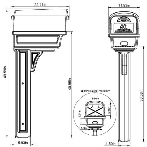 Large Black Plastic Post Mount Mailbox with Rear Access