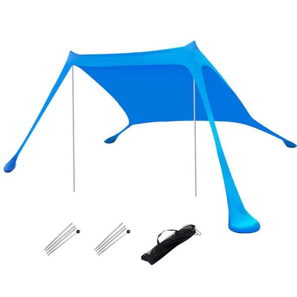 6.5 ft. x 6.5 ft. Blue. Collapsible Sunshade Sail 4-Sandbags 2-Pole Portable Storage Bags
