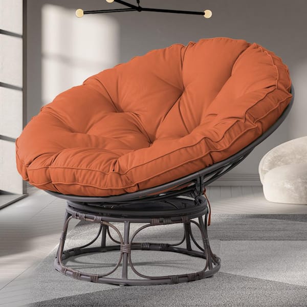 JOYSIDE Patio Wicker Outdoor Papasan Lounge Chair with Orange