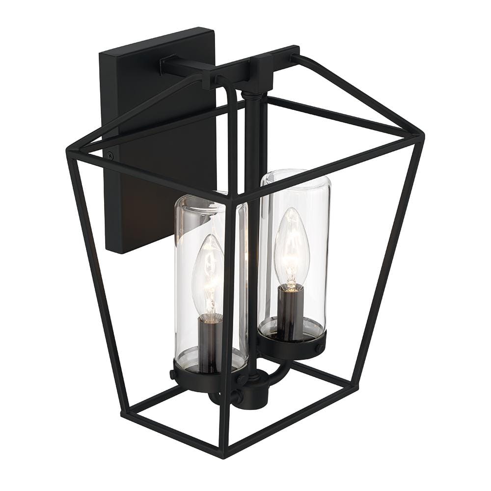Satin Black 2-Light Dimmable Glass Shade Sconce