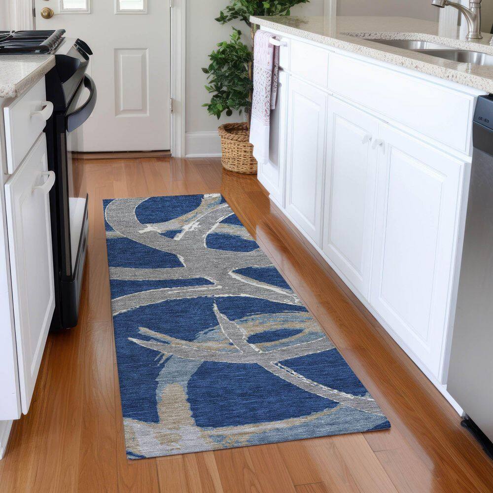 Mayfield Premium Machine Washable Abstract AMF1022 Navy 2 ft. 3 in. x 7 ft. 6 in. Runner Rug price history on PriceWatchPro