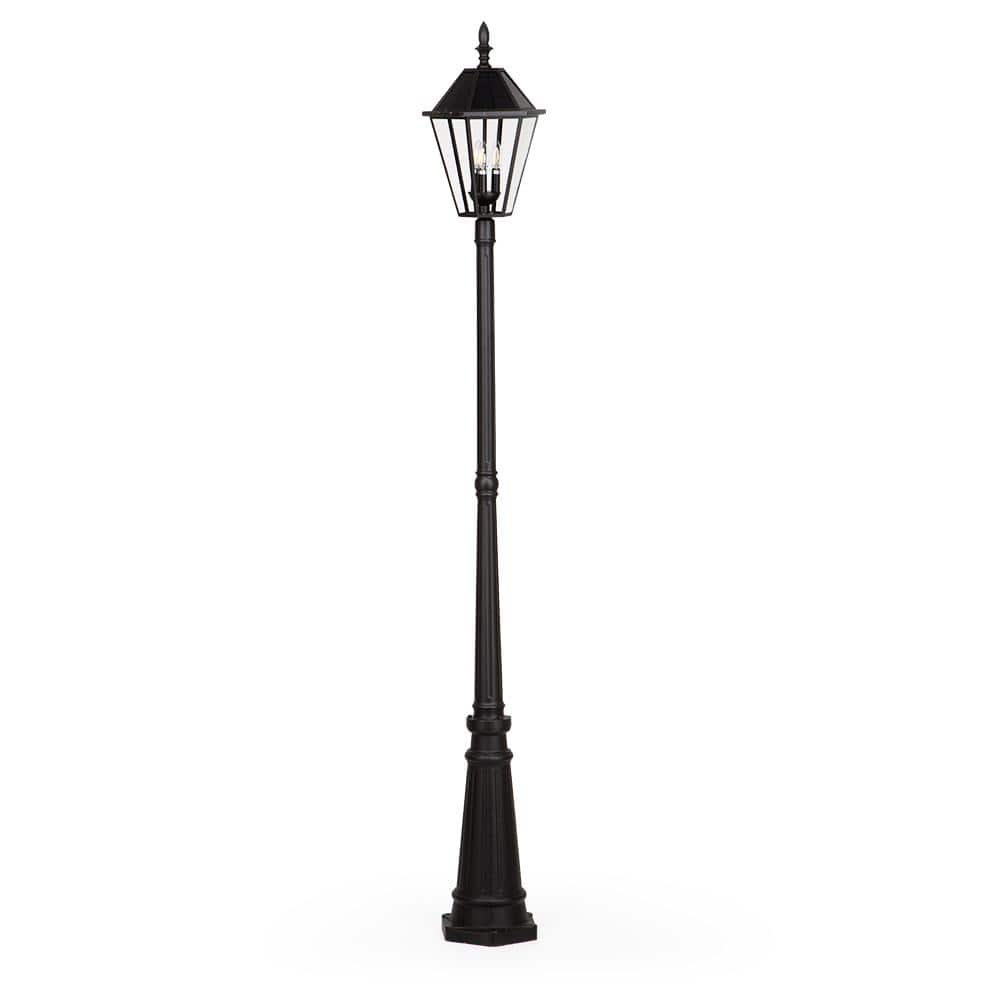 LUTEC 3-Light Solar Black Outdoor Post Lantern