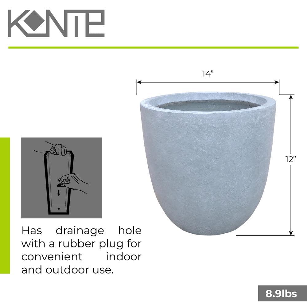 Slate Gray Round Lightweight Concrete Planter with Drainage Hole