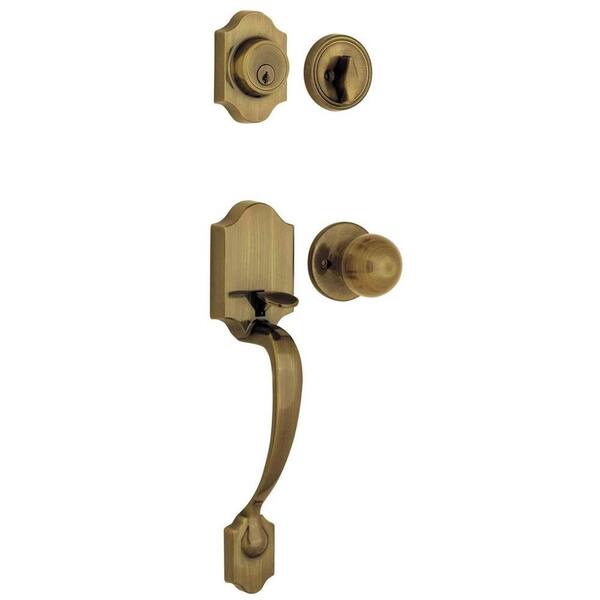 ULTRA HARDWARE Gladwyne Antique Brass Door Handleset and Single Cylinder Deadbolt