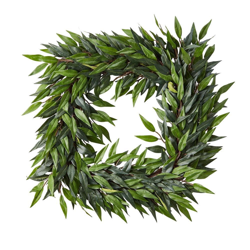 Pure Garden 22 in. Square Artificial Ficus Microphylla Leaf Wreath ...