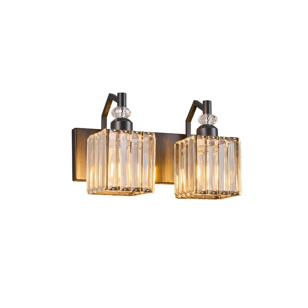 12.59 in.2-Light SandBlack Bathroom Vanity Light Clear Crystal Bathroom Wall Mount Over Mirror price history on PriceWatchPro