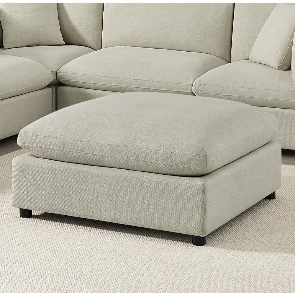 Casella 40 in. Square Beige Polyester Fabric Ottoman
