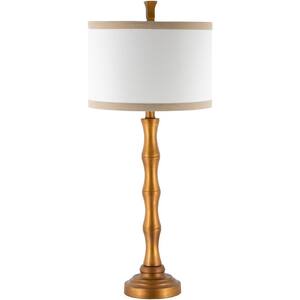 Namaka 31.5 in. Gold Indoor Table Lamp with White Drum Shaped Shade