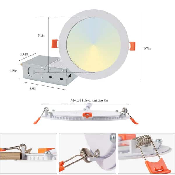 6 in. 12-Pack Adjustable LED Recessed Ceiling Light 5 Color Temp Canless Brightness 12W