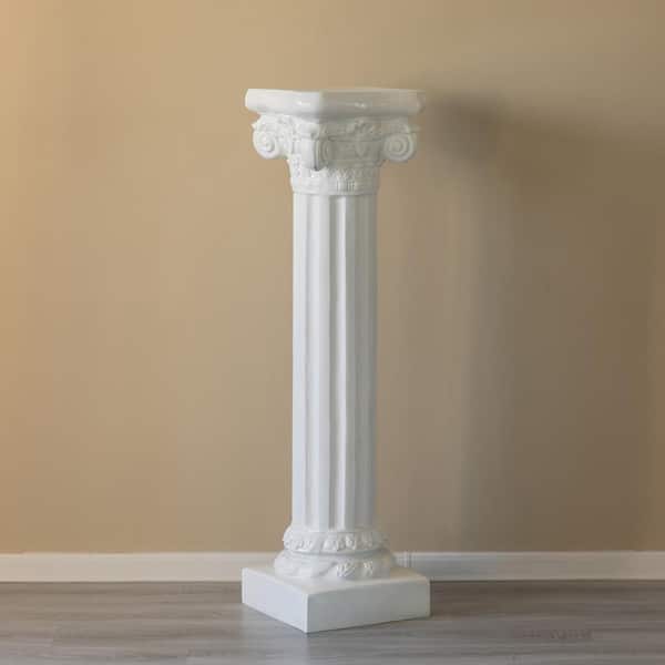 Uniquewise Fiberglass White Plinth Roman Style Column Piller