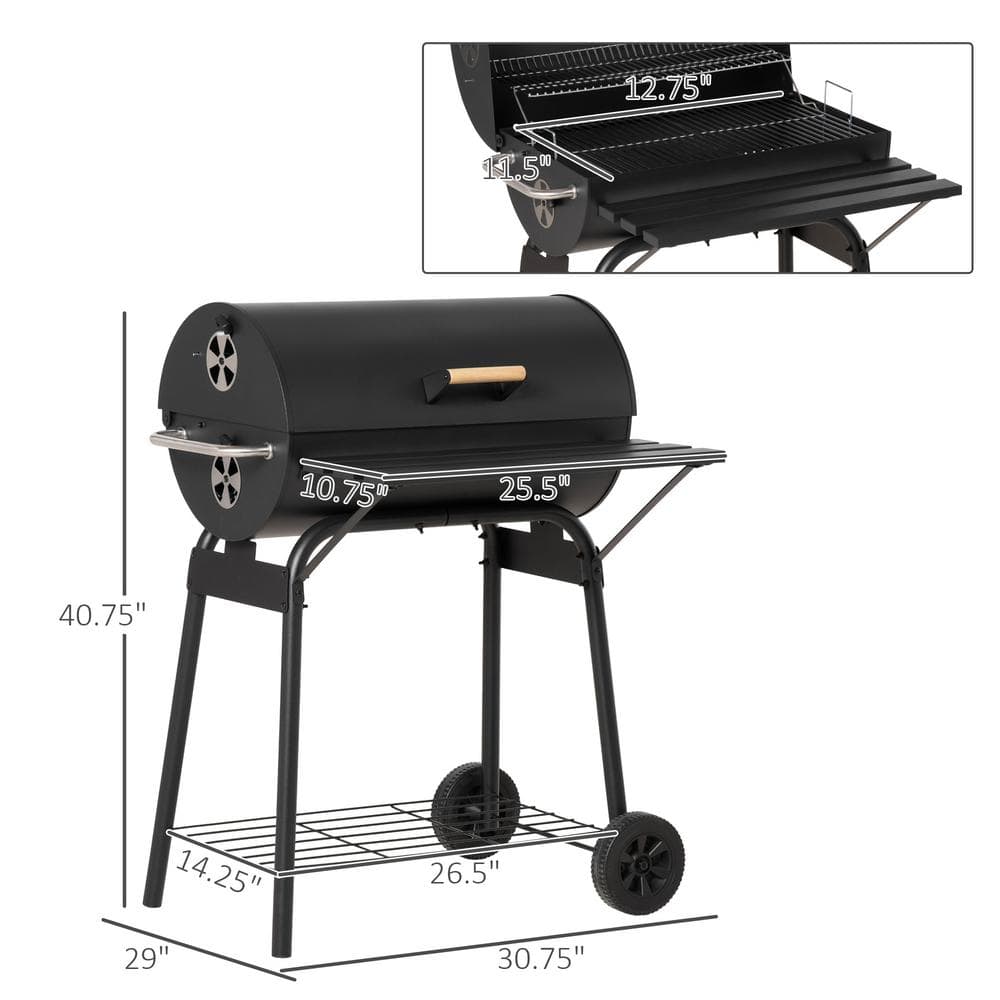 30" Black Steel Hibachi BBQ Grill with Smoker