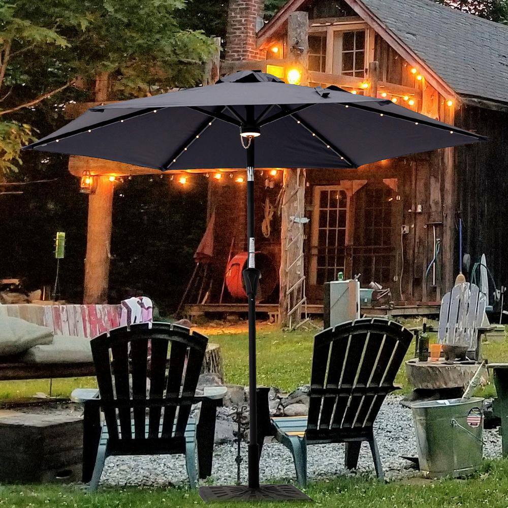 7.5 ft Anthracite Steel Market Patio Umbrella with LED Lights