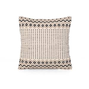 Bochas Boho Taupe and White Cotton 18 in. x 18 in. Pillow Cover